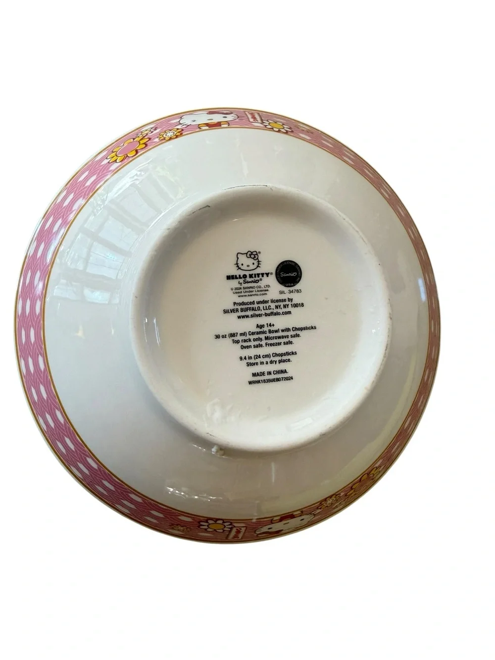 Hello Kitty Sanrio 30 oz Ceramic Ramen Bowl Pink Floral 9” Bowl Only
